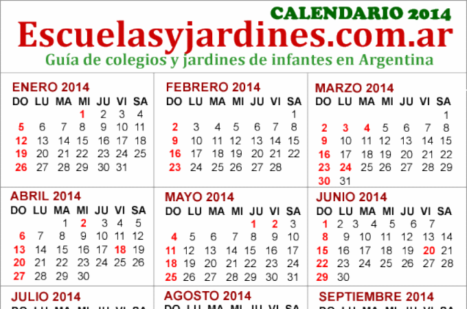 Feriados 2014 Argentina: almanaque para imprimir Feriados 2014 Argentina: almanaque para imprimir