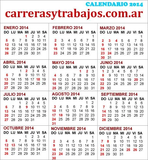 FERIADOS 2014 EN ARGENTINA, CALENDARIO, ALMANAQUE 2014