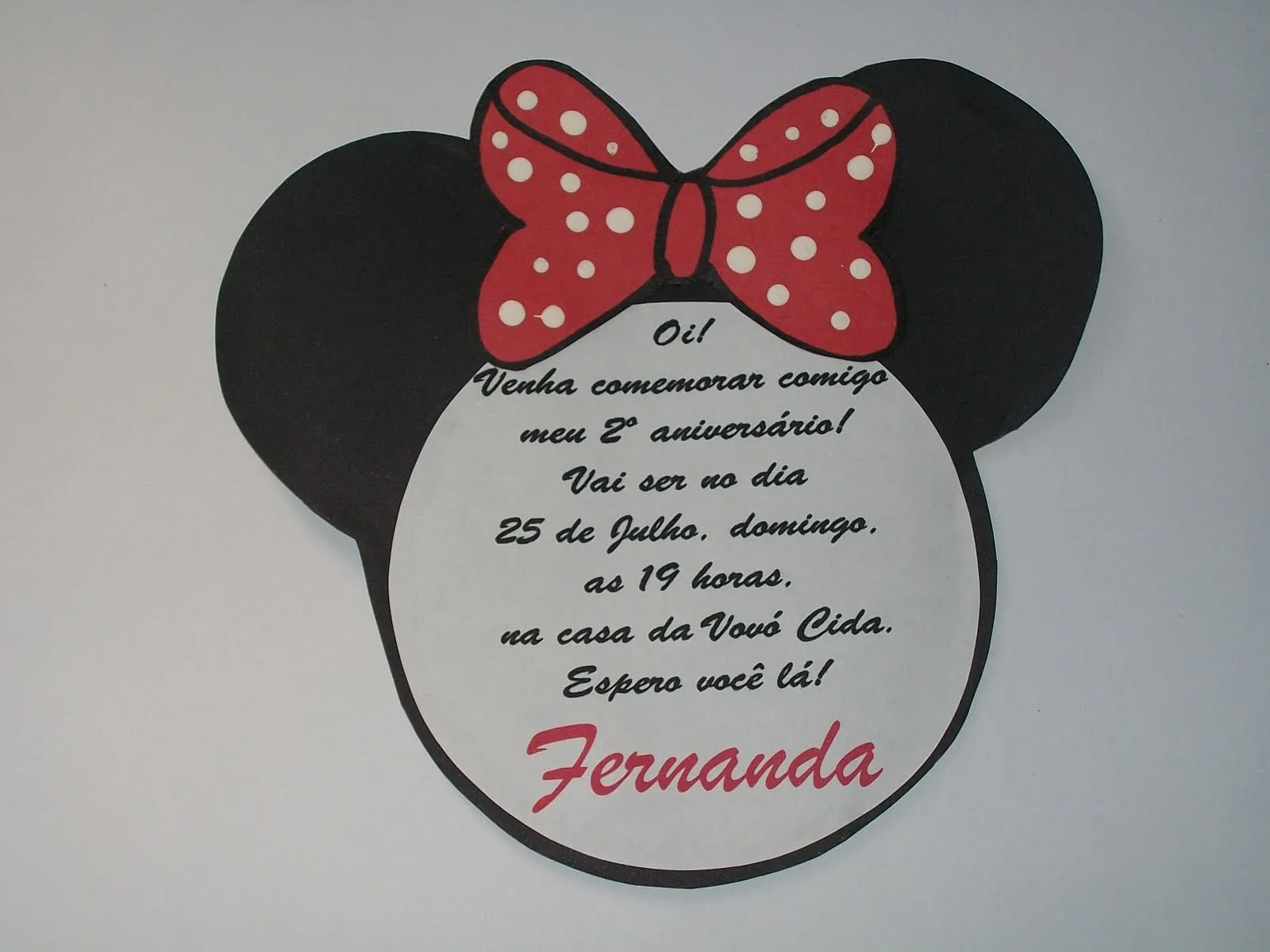 ... da Fernanda, totalmente artesanal, no formato do rosto da Minnie ... da Fernanda, totalmente artesanal, no formato do rosto da Minnie