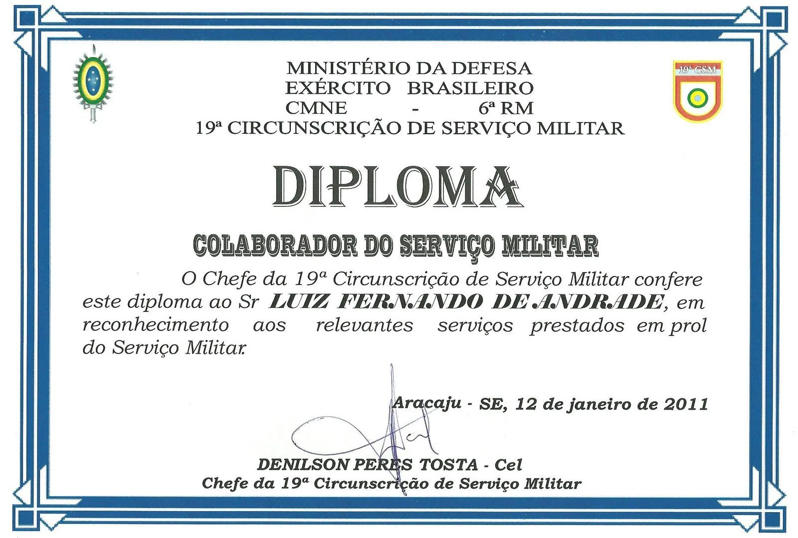 Fernando Andrade em Evidência: Diploma " COLABORADOR DO SERVIÇO ...