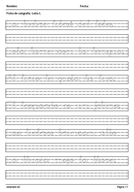 Ficha de caligrafía. Letra L - Didactalia: material educativo Ficha de caligrafía. Letra L - Didactalia: material educativo
