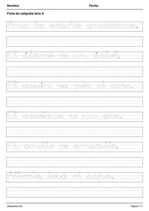 Ficha de caligrafía. Letra A - Didactalia: material educativo Ficha de caligrafía. Letra A - Didactalia: material educativo