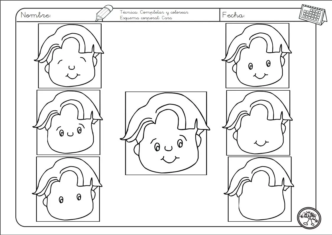 Ficha para colorear del esquema Corporal: La cara - Didactalia: material educativo Ficha para colorear del esquema Corporal: La cara - Didactalia: material educativo