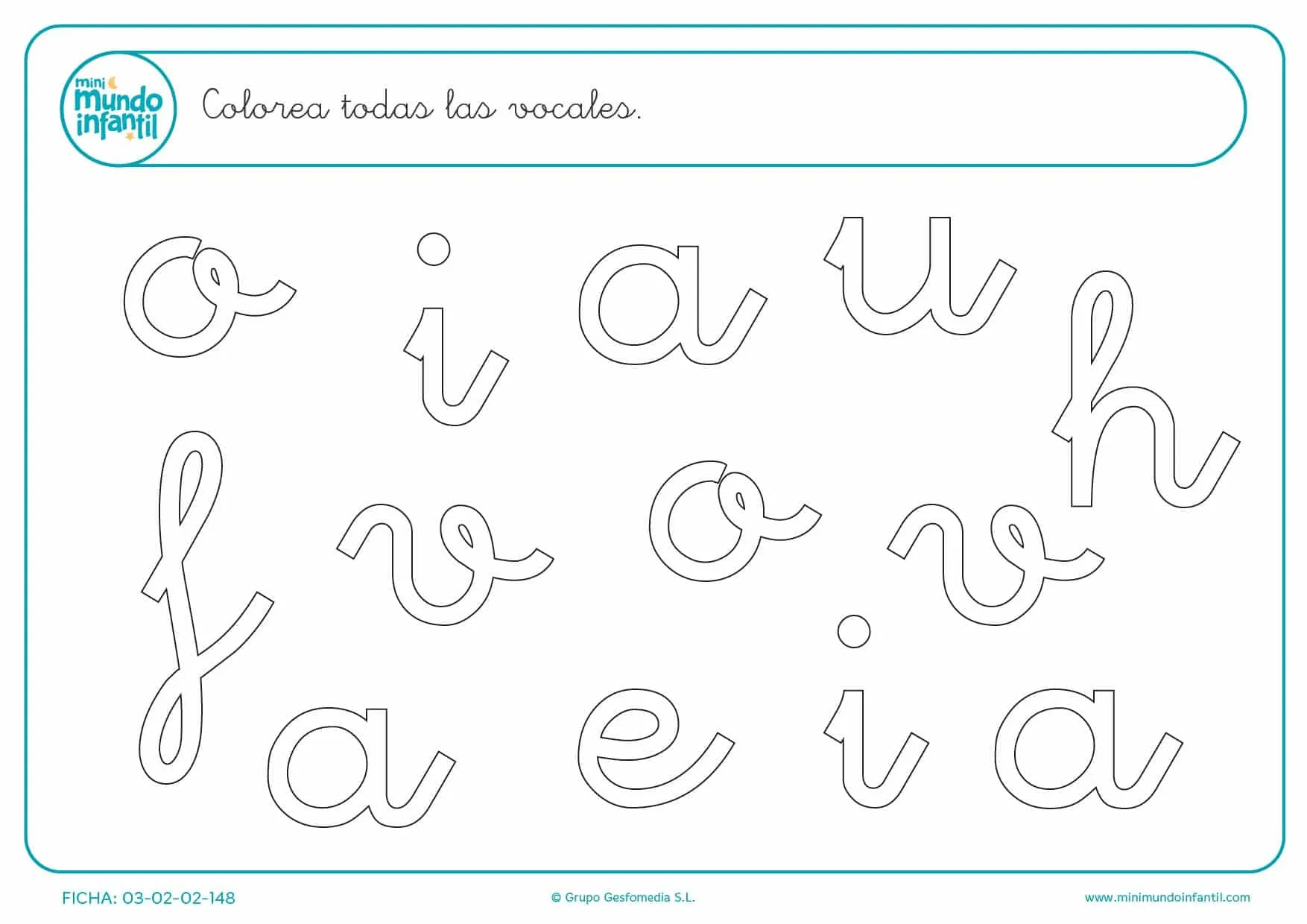 Ficha para colorear todas las vocales en minúsculas