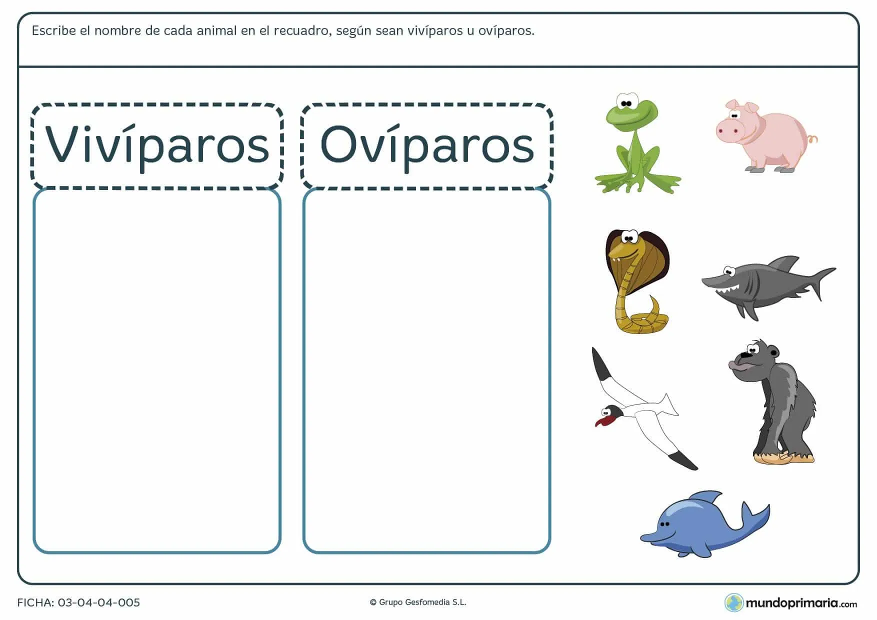 Ficha de distinguir los animales para niños de 6 años