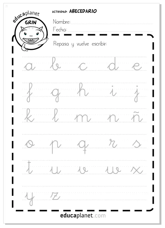 Ficha GRATIS abecedario letras minúsculas EDUCAPLANET APPS