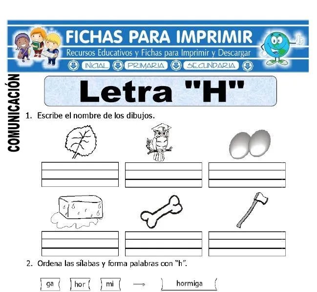 Ficha de La Letra H para Primero de Primaria - Fichas para Imprimir Ficha de La Letra H para Primero de Primaria - Fichas para Imprimir
