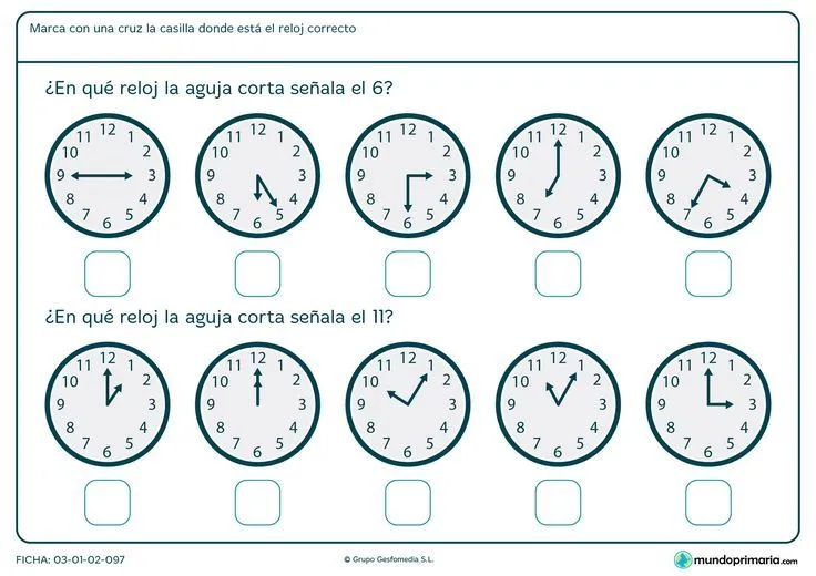 Ficha de qué marca la aguja del reloj para primero de primaria ...