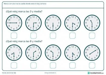 Ficha de horas y media | matemàtiques | Pinterest