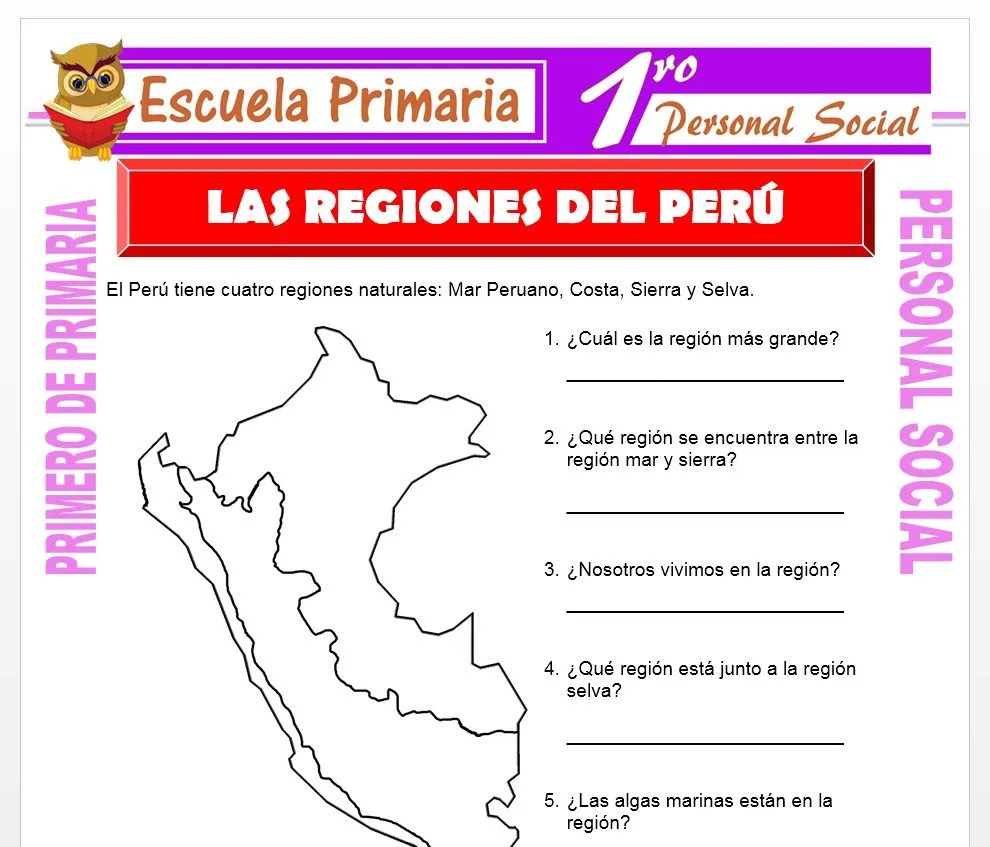 Ficha de Las Regiones del Perú para Primero de Primaria | Escuela primaria, Primarias, Primeros grados Ficha de Las Regiones del Perú para Primero de Primaria | Escuela primaria, Primarias, Primeros grados