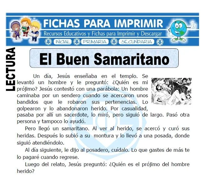 Ficha de El Buen Samaritano para Primaria - Fichas para Imprimir