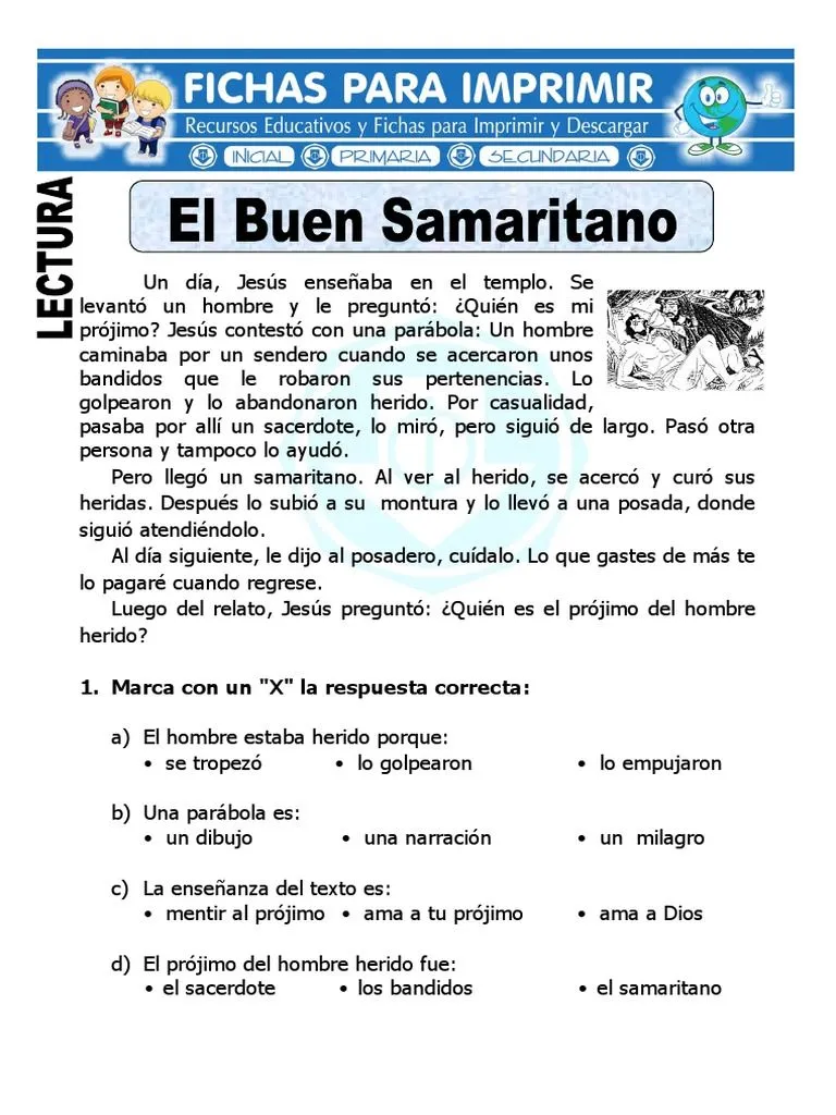 Ficha de El Buen Samaritano para Primaria | PDF Ficha de El Buen Samaritano para Primaria | PDF