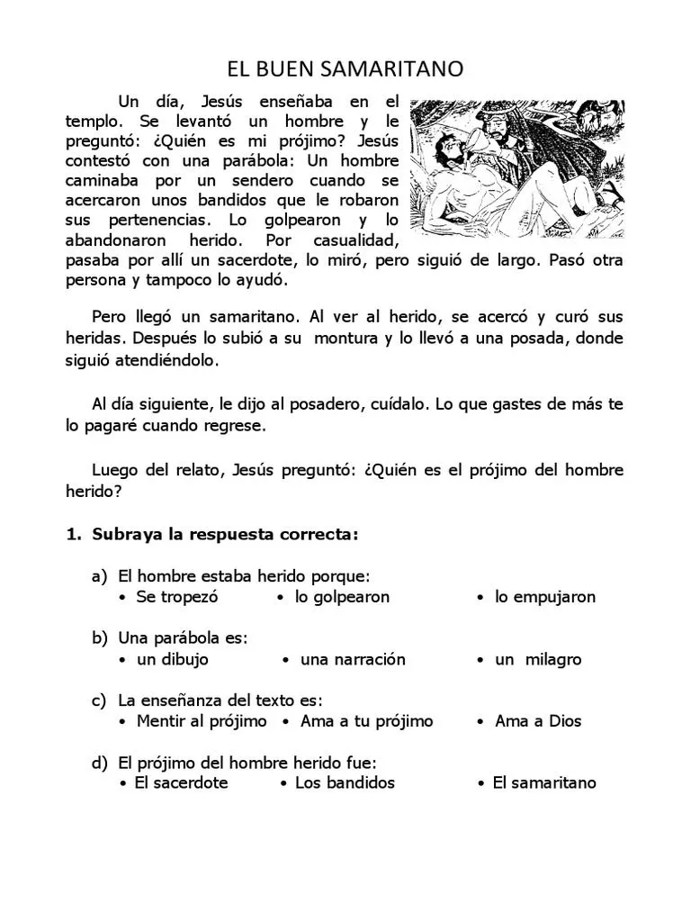 Ficha de El Buen Samaritano para Primaria | PDF Ficha de El Buen Samaritano para Primaria | PDF