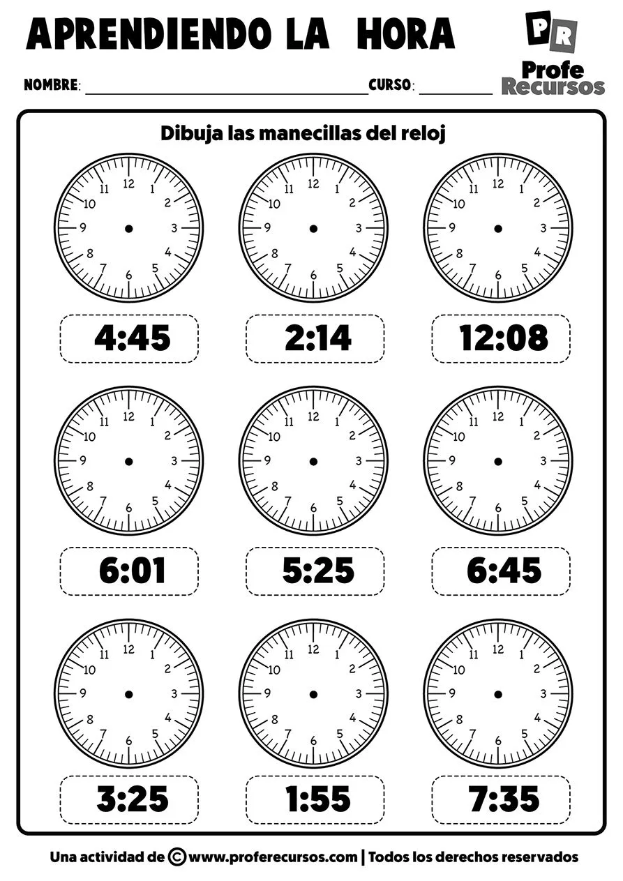 Fichas para Aprender La Hora | Relojes Analógicos con Manecillas Fichas para Aprender La Hora | Relojes Analógicos con Manecillas