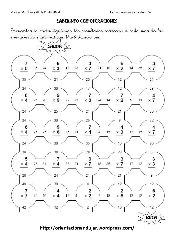 Fichas atención; Laberintos matemáticos III -Orientacion Andujar