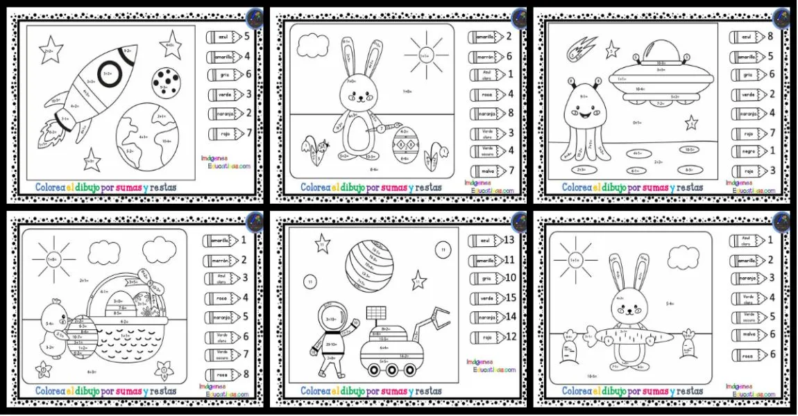 FICHAS Colorea por SUMAS y RESTAS – Imagenes Educativas