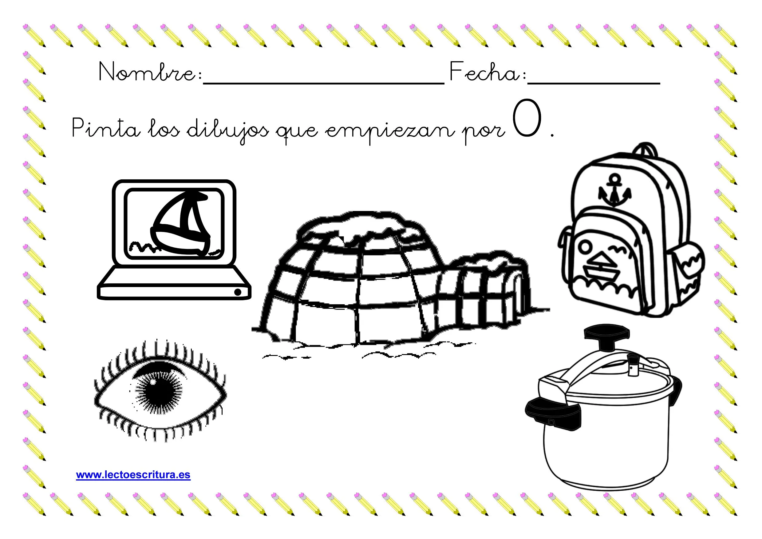 Fichas de colorear dibujos que empiezan por una letra