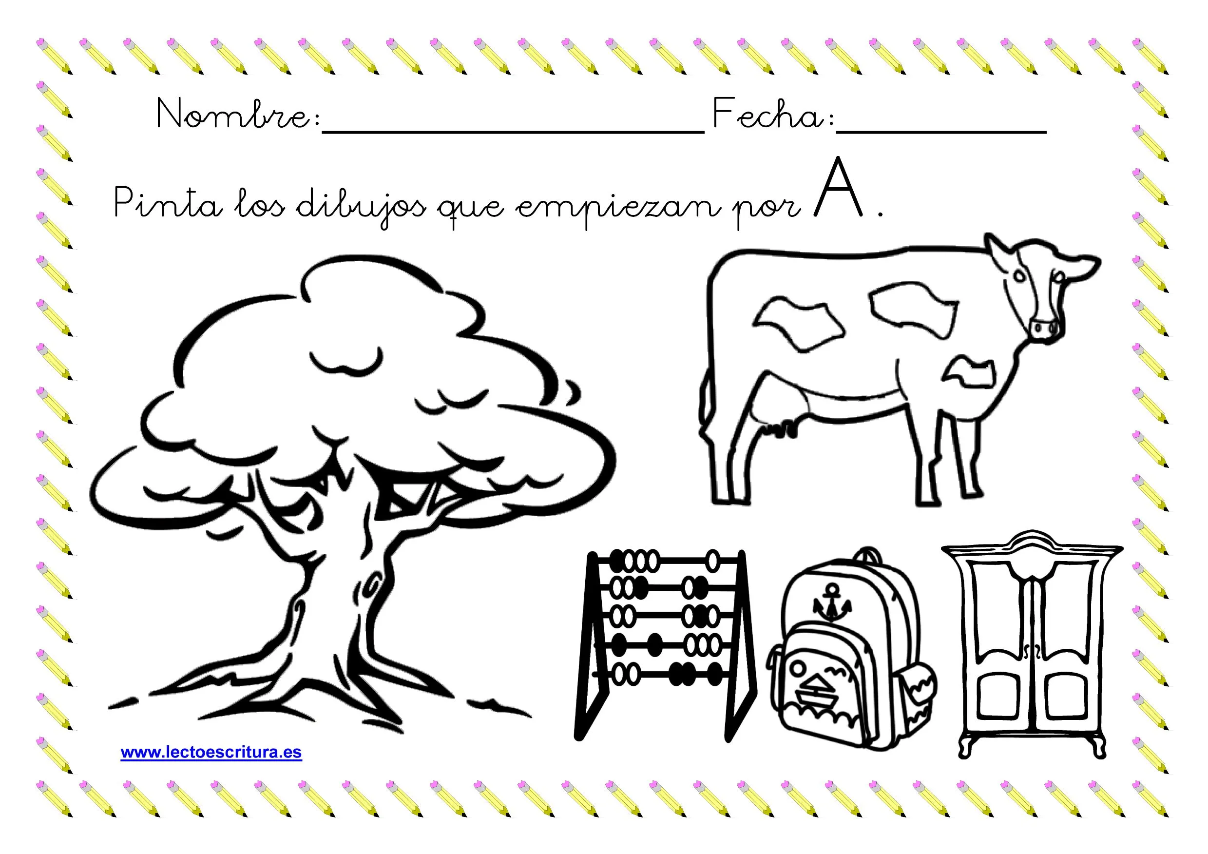 Fichas de colorear dibujos que empiezan por una letra Fichas de colorear dibujos que empiezan por una letra