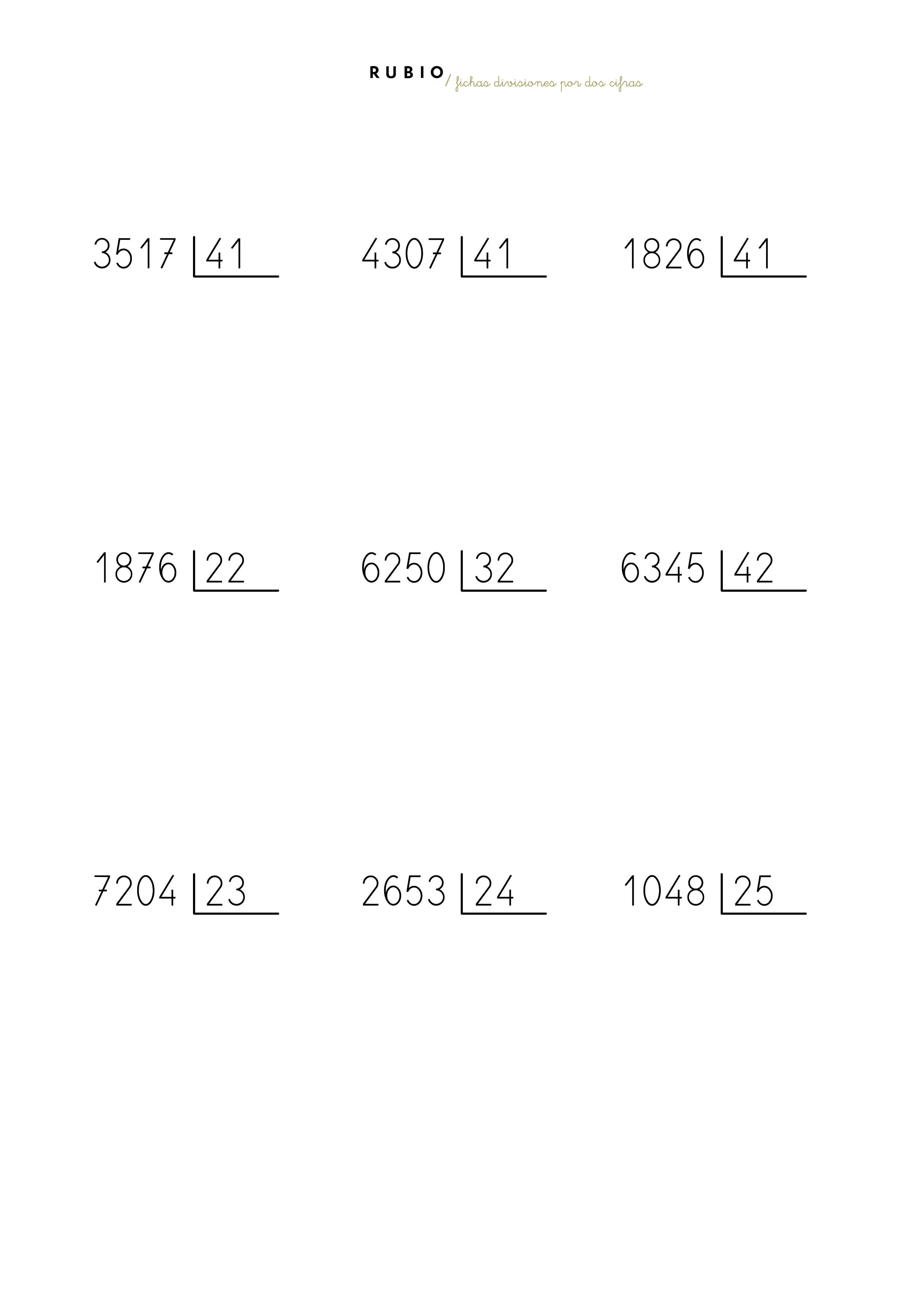 Fichas de divisiones por dos cifras en PDF