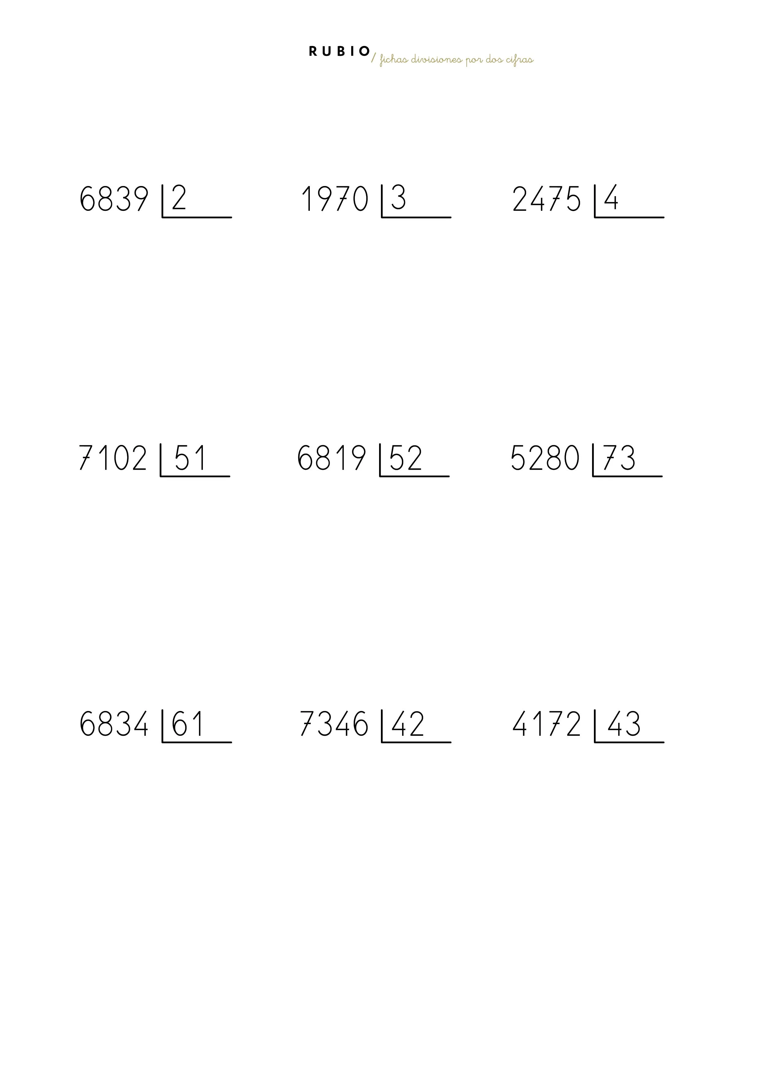 Fichas de divisiones por dos cifras en PDF