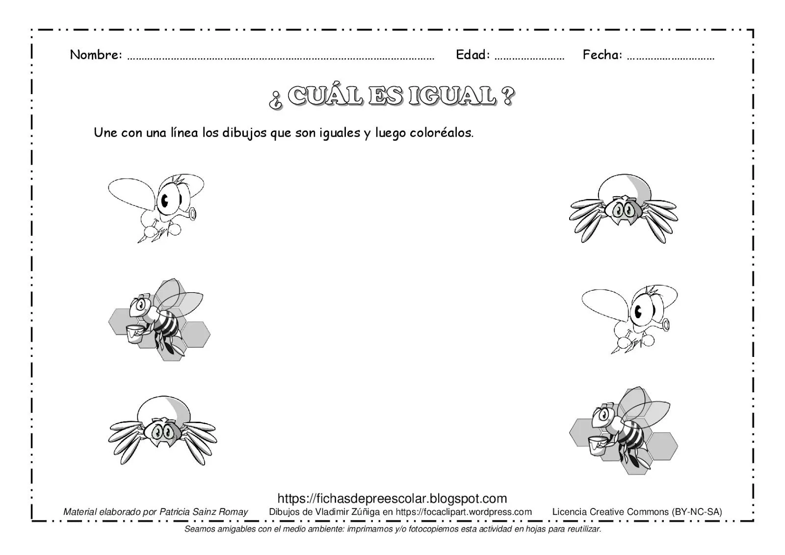 FICHAS DE EDUCACIÓN PREESCOLAR: ¿CUÁL ES IGUAL? - unir los dibujos que son iguales FICHAS DE EDUCACIÓN PREESCOLAR: ¿CUÁL ES IGUAL? - unir los dibujos que son iguales