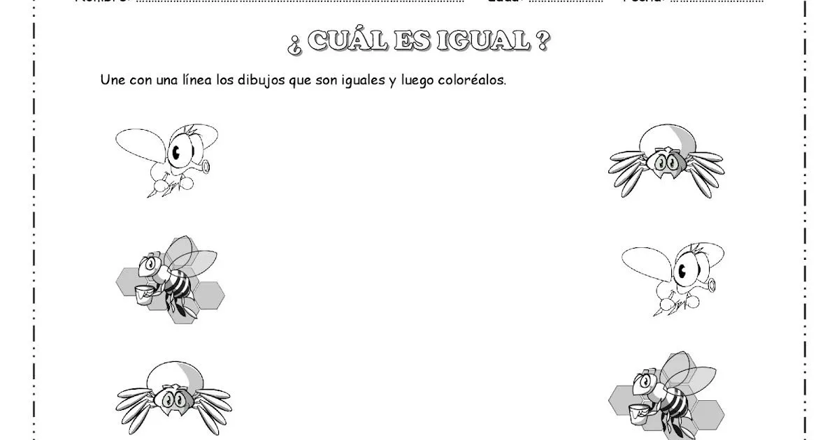 FICHAS DE EDUCACIÓN PREESCOLAR: ¿CUÁL ES IGUAL? - unir los dibujos que son iguales FICHAS DE EDUCACIÓN PREESCOLAR: ¿CUÁL ES IGUAL? - unir los dibujos que son iguales