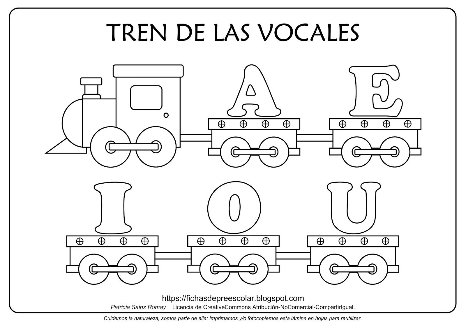 FICHAS DE EDUCACIÓN PREESCOLAR: TREN DE LAS VOCALES PARA COLOREAR FICHAS DE EDUCACIÓN PREESCOLAR: TREN DE LAS VOCALES PARA COLOREAR