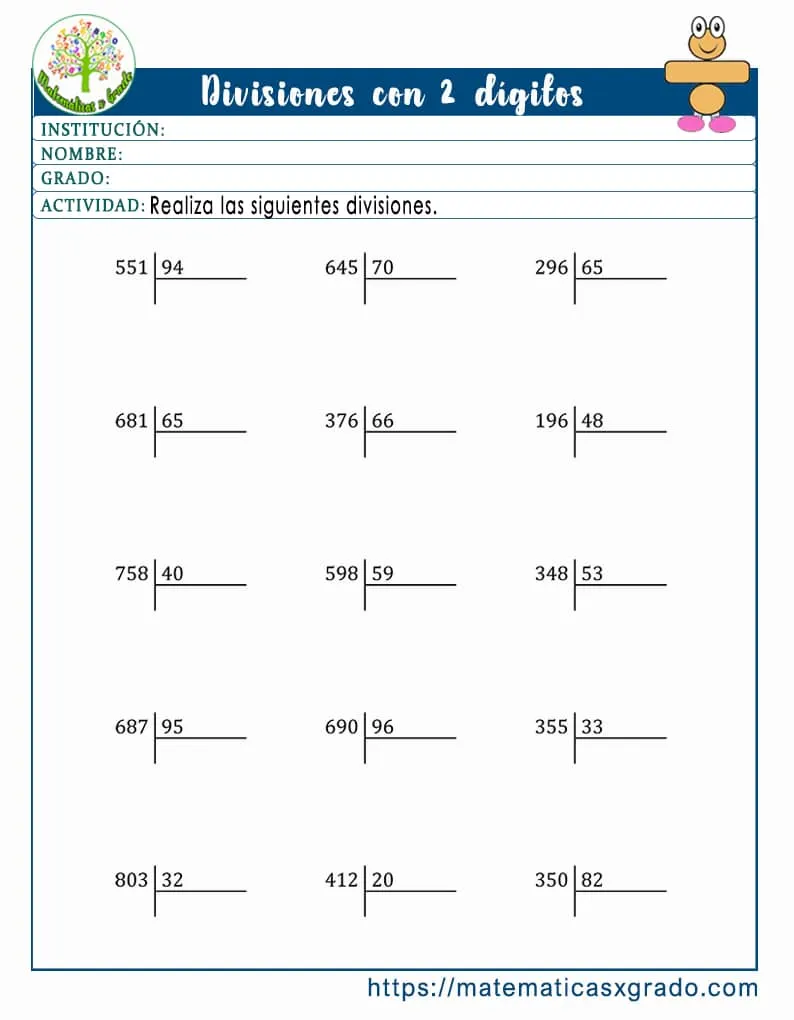 Fichas con ejercicios de divisiones de dos cifras Fichas con ejercicios de divisiones de dos cifras