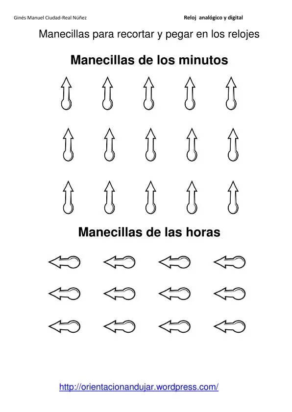 Fichas para trabajar las horas. Digital y analógico