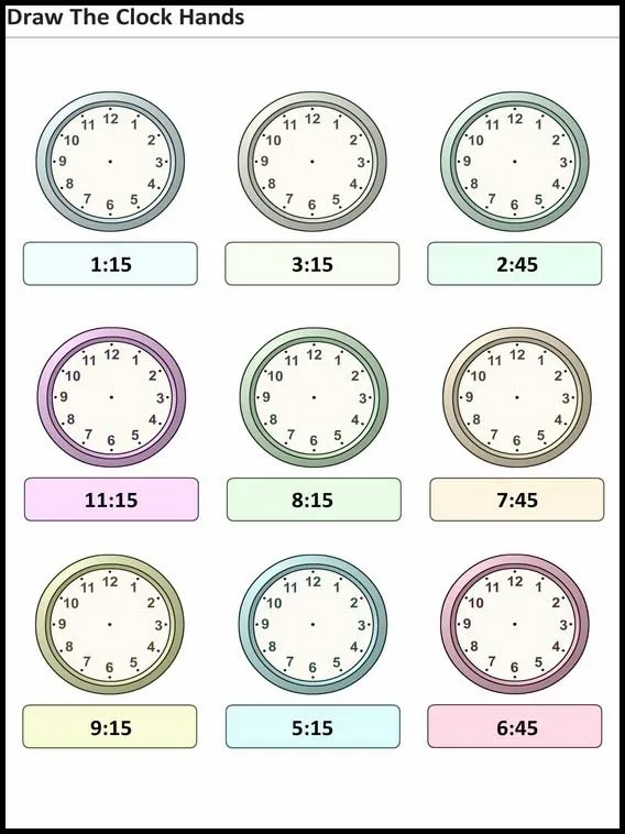 Fichas para imprimir para niños Pon las agujas del reloj 7