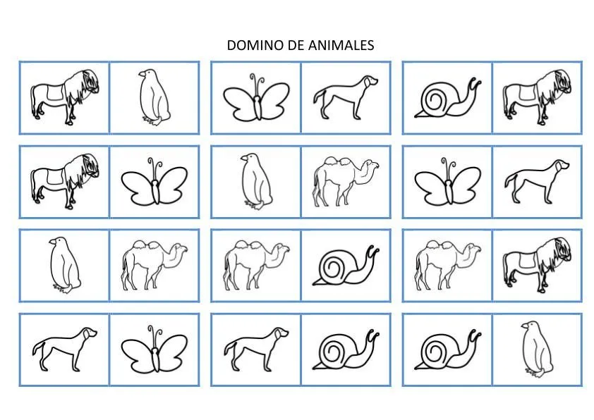 Fichas Infantiles: Domino de animales para imprimir Fichas Infantiles: Domino de animales para imprimir