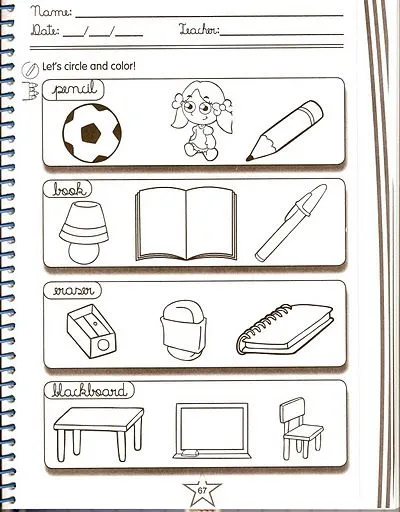 Fichas de inglés: Ficha Classroom 12: Circle and color objects ... Fichas de inglés: Ficha Classroom 12: Circle and color objects ...