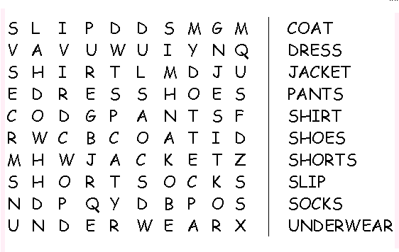 Fichas de inglés: Ficha Clothes 4: Clothes Wordsearch