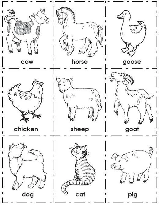 Fichas de Inglés para niños: Animales de la Granja en inglés