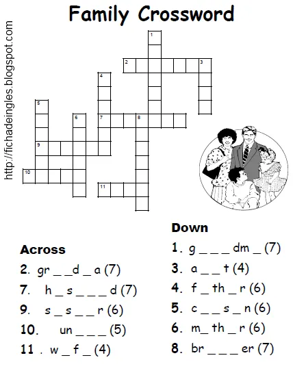 Fichas de Inglés para niños: Crosswords family