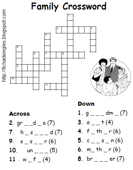 Fichas de Inglés para niños: Crosswords family Fichas de Inglés para niños: Crosswords family