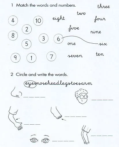 Fichas de Inglés para niños: Fichas del cuerpo en inglés