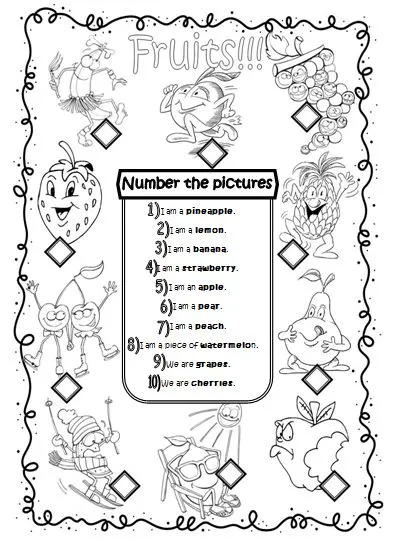 Fichas de Inglés para niños: Fichas de las frutas en inglés Fichas de Inglés para niños: Fichas de las frutas en inglés