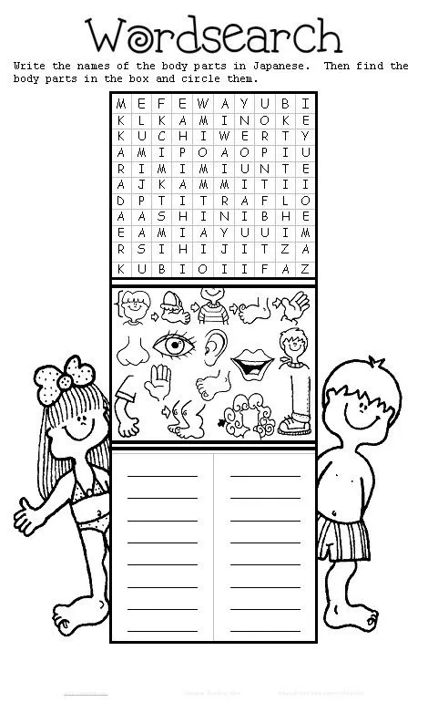 Fichas de Inglés para niños: Worksheets parts of body Fichas de Inglés para niños: Worksheets parts of body