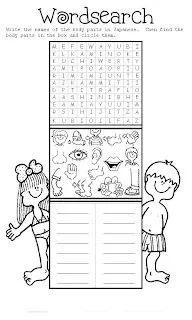 Fichas de Inglés para niños: Worksheets parts of body