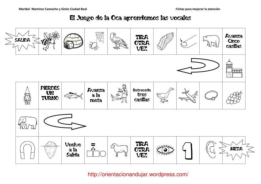 Fichas de lectoescritura para trabajar el juego de la oca