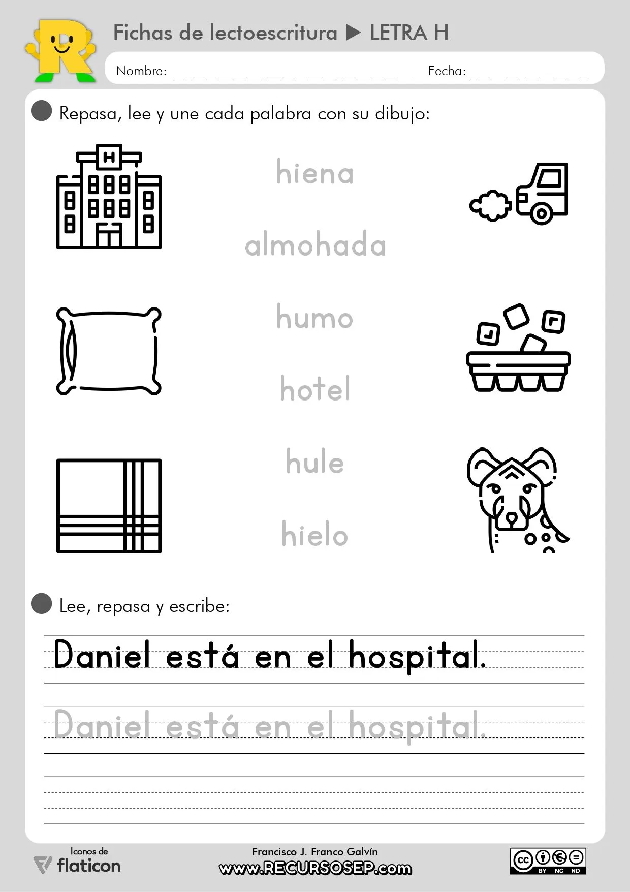 Fichas de LECTOESCRITURA – Letra H (Letra ligada e imprenta) Fichas de LECTOESCRITURA – Letra H (Letra ligada e imprenta)