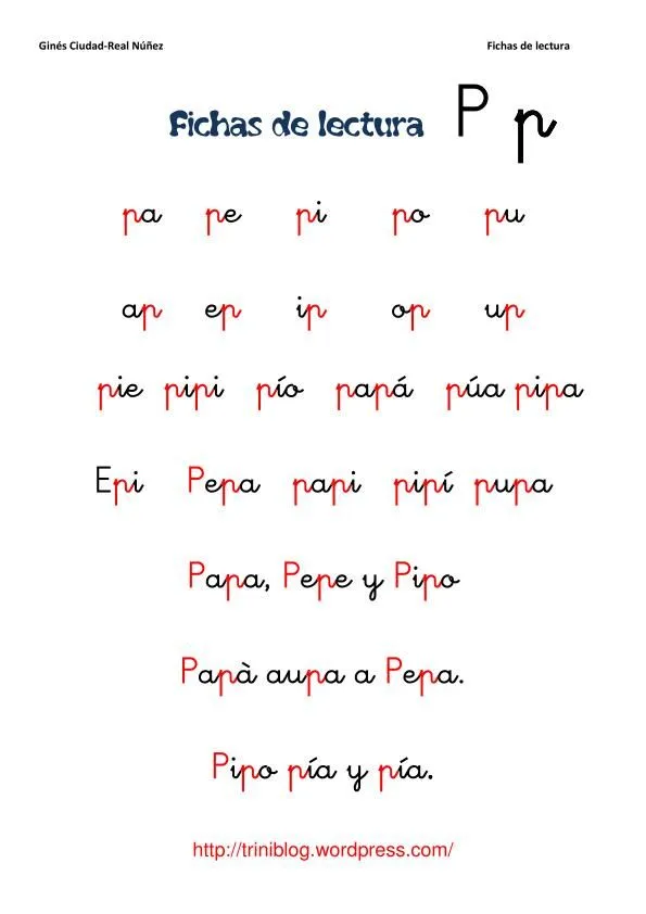 Fichas de lectura -Orientacion Andujar