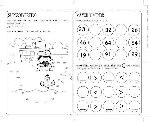 UNE LOS PUNTOS Y MAYOR Y MENOR FICHAS DE MATEMÁTICAS PARA NIÑOS ...
