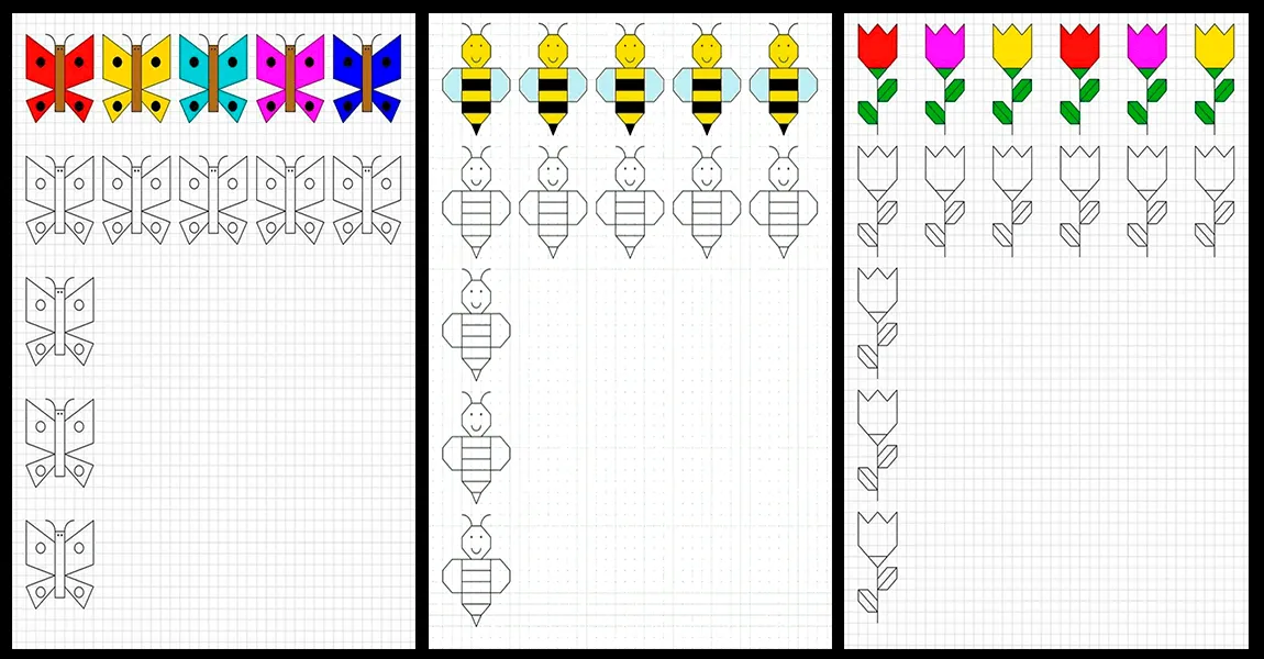 Fichas para trabajar la motricidad fina: Dibujos en cuadrícula Fichas para trabajar la motricidad fina: Dibujos en cuadrícula