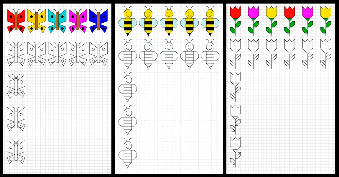 Fichas para trabajar la motricidad fina: Dibujos en cuadrícula