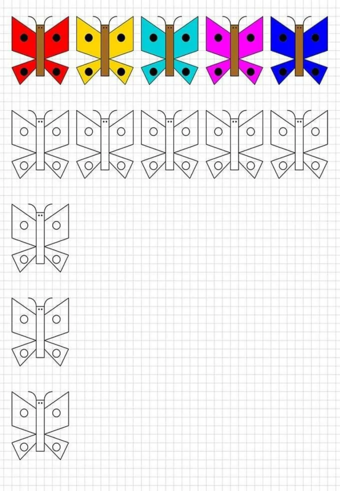 Fichas para trabajar la motricidad fina: Dibujos en cuadrícula Fichas para trabajar la motricidad fina: Dibujos en cuadrícula