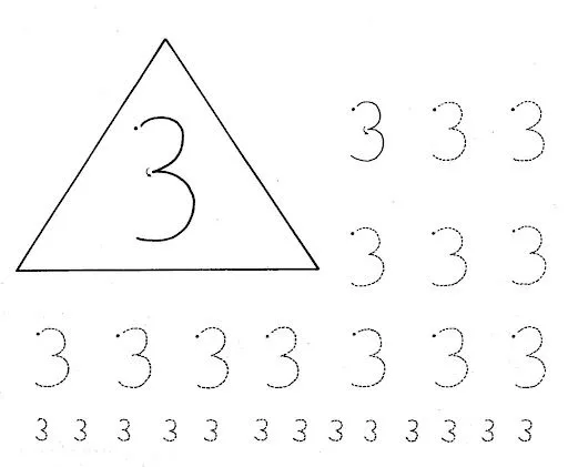 FICHAS DE NUMEROS: EL 3 PARA PINTAR Y APRENDER