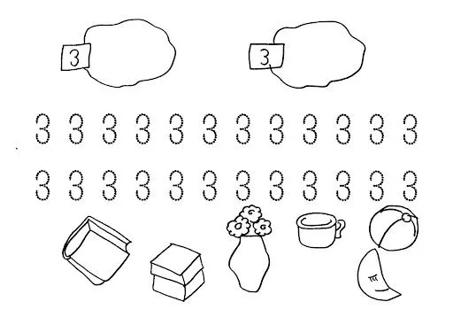 FICHAS DE NUMEROS: EL 3 PARA PINTAR Y APRENDER