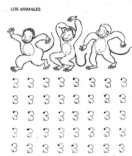 FICHAS DE NUMEROS: EL 3 PARA PINTAR Y APRENDER